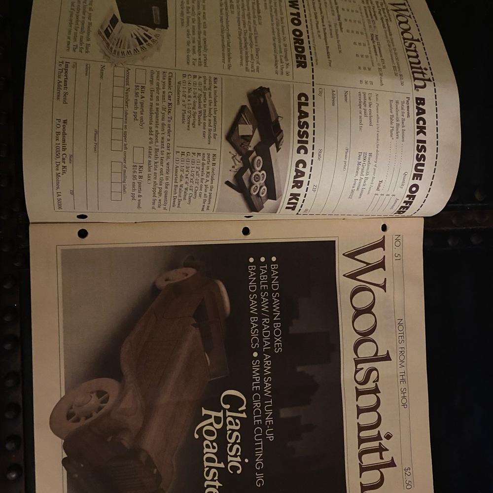 🎉5/$10🎉 Woodsmith magazine number 51 June 1987 classic roadster, landscape lid